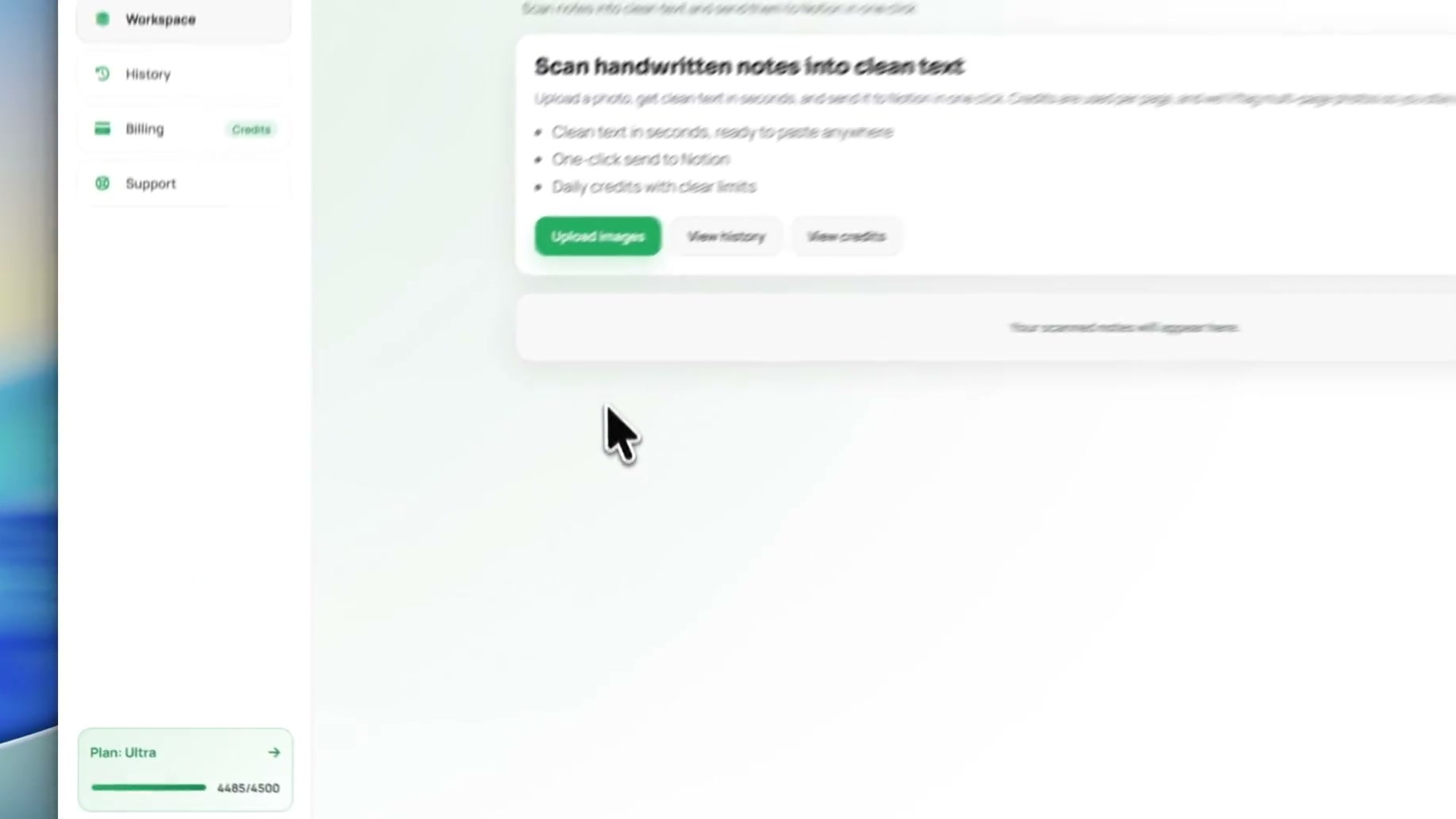 NoteDigitize review interface with handwritten input alongside editable text